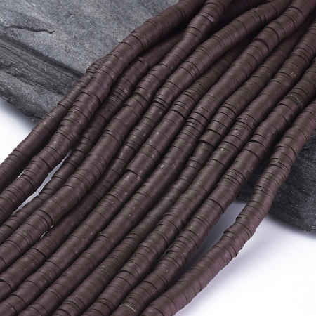 Lut polimeric - Margele din lut polimeric, handmade, disc, heishi, 4X1 mm, Maro Saddler Brown, 1 sir