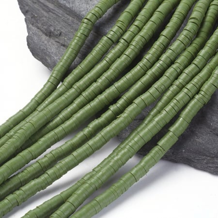 Margele din lut polimeric, handmade, disc, heishi, 4X1 mm,  Verde Olive, 1 sir [2]