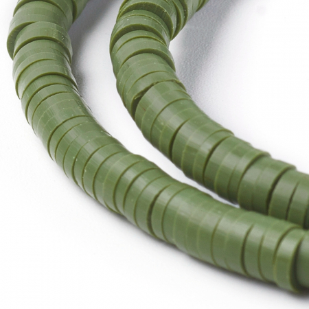 Lut polimeric - Margele din lut polimeric, handmade, disc, heishi, 4X1 mm,  Verde Olive, 1 sir
