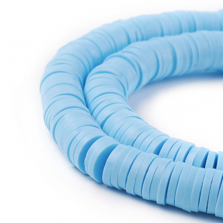 Margele din lut polimeric, handmade, disc, heishi, 4X1 mm,  Light Sky Blue, 1 sir [3]