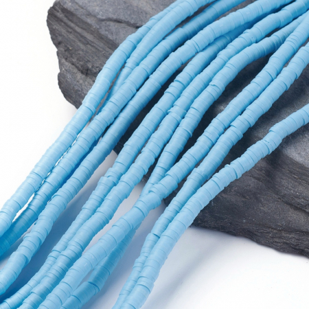 Lut polimeric - Margele din lut polimeric, handmade, disc, heishi, 4X1 mm,  Light Sky Blue, 1 sir