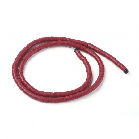 Margele din lut polimeric, handmade, disc, heishi, 4X1 mm, Rosu Inchis Dark Red, 1 sir [1]