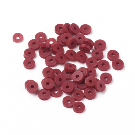 Margele din lut polimeric, handmade, disc, heishi, 4X1 mm, Rosu Inchis Dark Red, 1 sir [2]