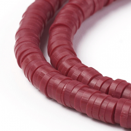 Lut polimeric - Margele din lut polimeric, handmade, disc, heishi, 4X1 mm, Rosu Inchis Dark Red, 1 sir