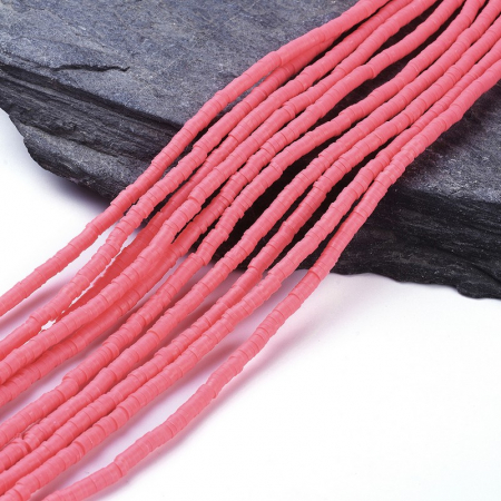 Margele din lut polimeric, handmade, disc, heishi, 4X1 mm, Salmon, 1 sir [3]