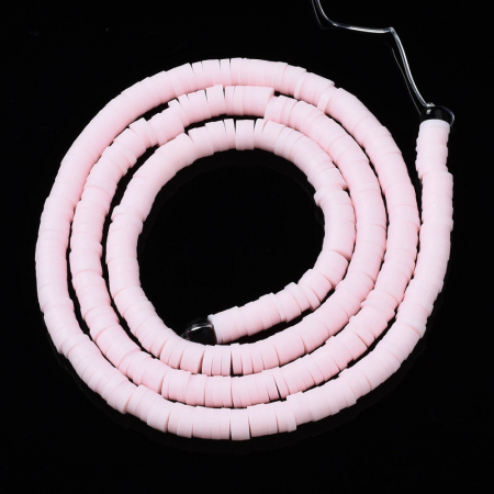 Lut polimeric - Margele din lut polimeric, handmade, disc, heishi, 4X1 mm, Roz, 1 sir