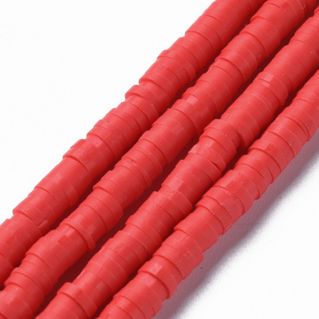 MMargele din lut polimeric, handmade, disc, heishi, 4X1 mm,  Rosu Deschis, 1 sir [1]