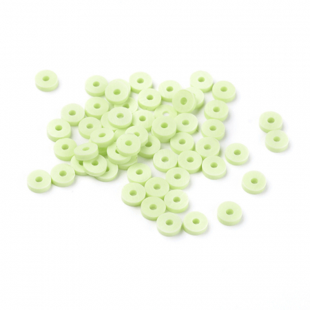 Margele din lut polimeric, handmade, disc, heishi, 4X1 mm,  Verde Deschis, 1 sir [2]