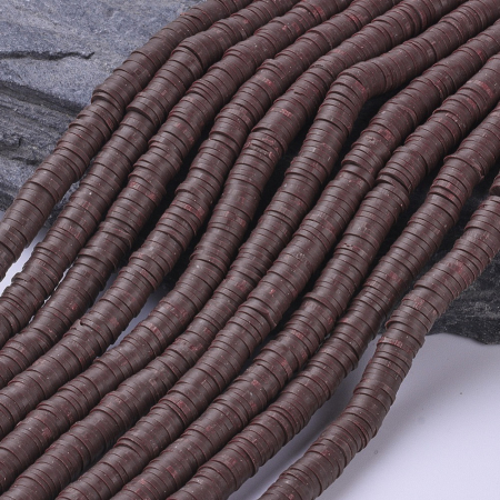 Margele din lut polimeric, handmade, disc, heishi, 6X1 mm, maro, 1 sir [2]
