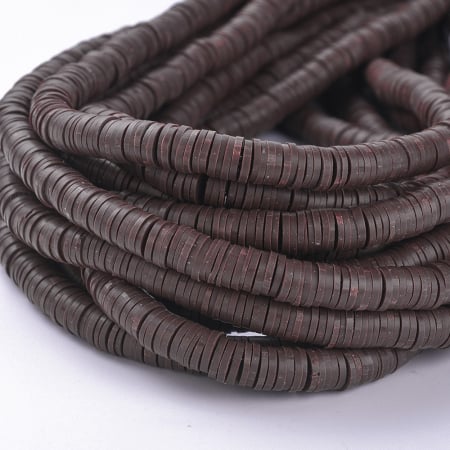 Lut polimeric - Margele din lut polimeric, handmade, disc, heishi, 6X1 mm, maro, 1 sir