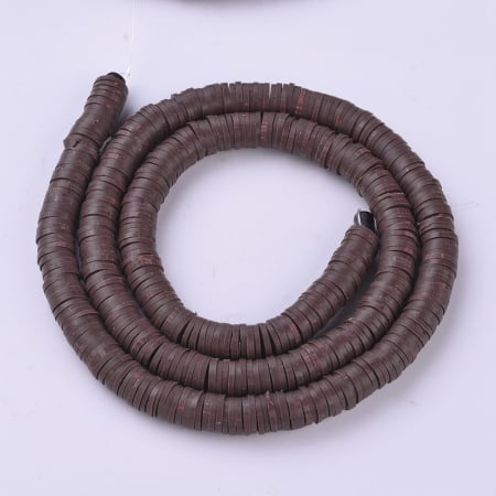 Margele din lut polimeric, handmade, disc, heishi, 6X1 mm, maro, 1 sir [1]
