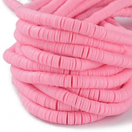 Lut polimeric - Margele din lut polimeric, handmade, disc, heishi, 6X1 mm, flamingo 1 sir