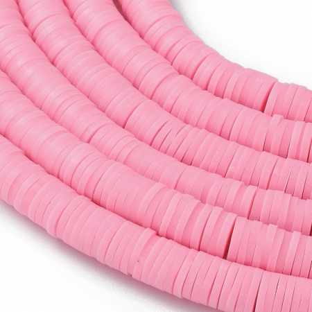 Margele din lut polimeric, handmade, disc, heishi, 6X1 mm, flamingo 1 sir [2]