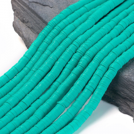 Margele din lut polimeric, handmade, disc, heishi, 6X1 mm, Medum Turquoise, 1 sir [1]