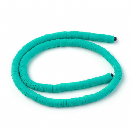 Margele din lut polimeric, handmade, disc, heishi, 6X1 mm, Medum Turquoise, 1 sir [2]
