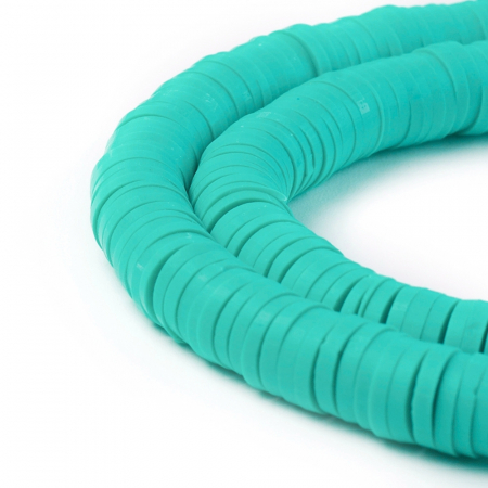 Lut polimeric - Margele din lut polimeric, handmade, disc, heishi, 6X1 mm, Medum Turquoise, 1 sir