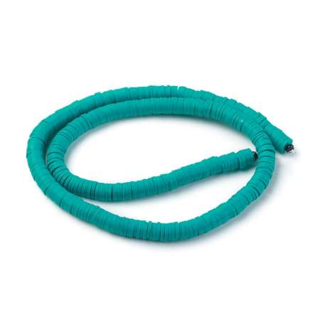 Margele din lut polimeric, handmade, disc, heishi, 6X1 mm, dark cyan, 1 sir [3]
