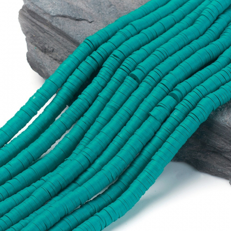 Lut polimeric - Margele din lut polimeric, handmade, disc, heishi, 6X1 mm, dark cyan, 1 sir