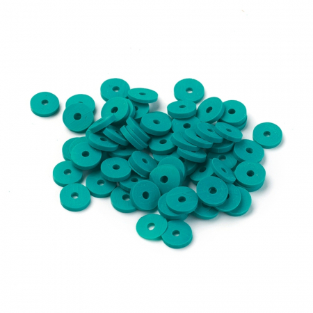 Margele din lut polimeric, handmade, disc, heishi, 6X1 mm, dark cyan, 1 sir [1]