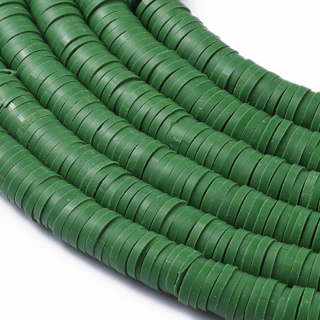 Lut polimeric - Margele din lut polimeric, handmade, disc, heishi, 6X1 mm, verde 1 sir