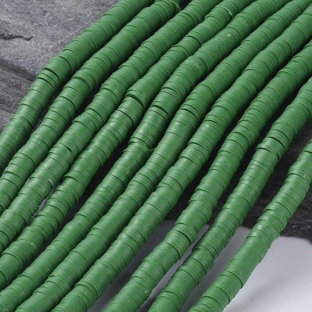 Margele din lut polimeric, handmade, disc, heishi, 6X1 mm, verde 1 sir [3]
