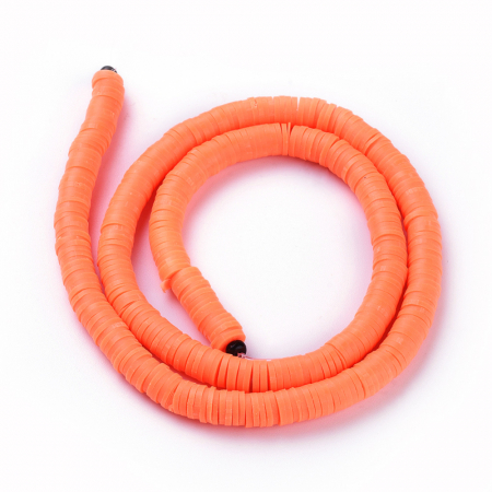 Margele din lut polimeric, handmade, disc, heishi, 6X1 mm, portocaliu 1 sir [2]