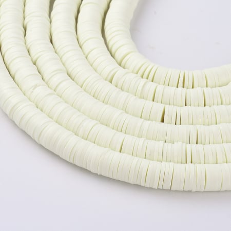 Lut polimeric - Margele din lut polimeric, handmade, disc, heishi, 6X1 mm, alb galbui, 1 sir