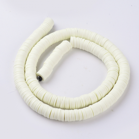 Margele din lut polimeric, handmade, disc, heishi, 6X1 mm, alb galbui, 1 sir [2]