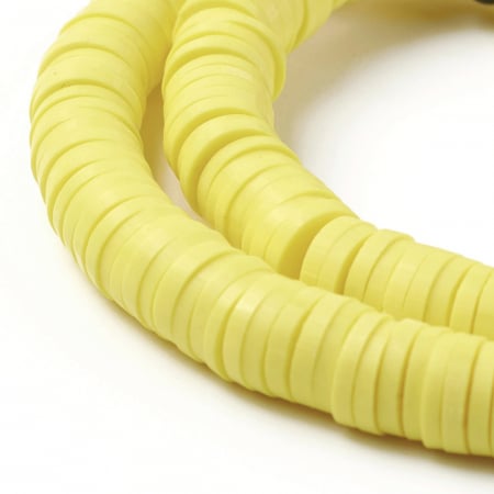 Lut polimeric - Margele din lut polimeric, handmade, disc, heishi, 6X1 mm, galben, 1 sir