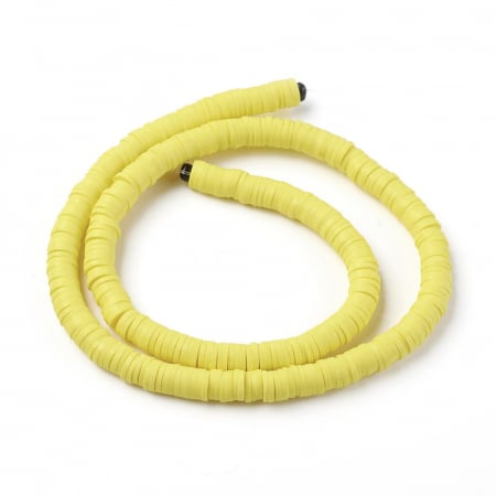 Margele din lut polimeric, handmade, disc, heishi, 6X1 mm, galben, 1 sir [2]