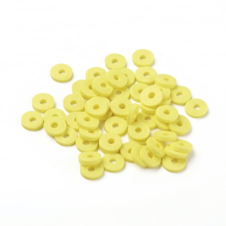 Margele din lut polimeric, handmade, disc, heishi, 6X1 mm, galben, 1 sir [3]
