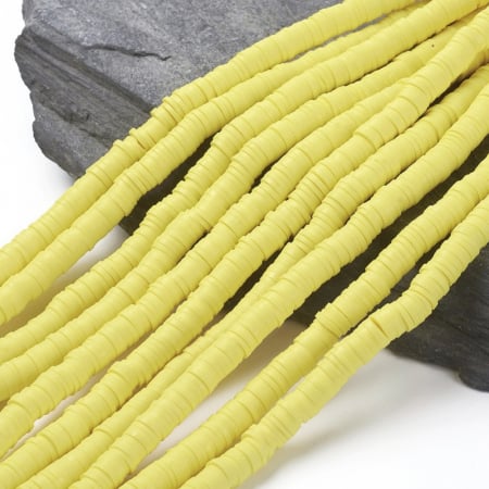 Margele din lut polimeric, handmade, disc, heishi, 6X1 mm, galben, 1 sir [1]