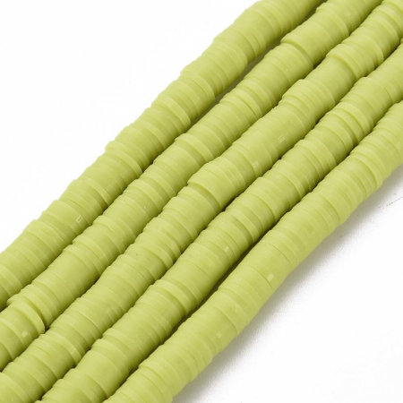 Lut polimeric - Margele din lut polimeric, handmade, disc, heishi, 6X1 mm, Green Yellow, 1 sir