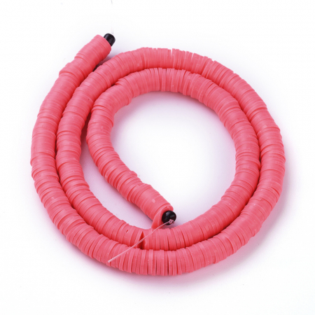 Lut polimeric - Margele din lut polimeric, handmade, disc, heishi, 6X1 mm, somon, 1 sir