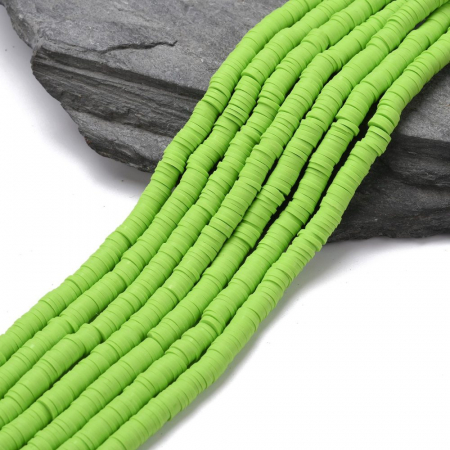 Margele din lut polimeric, handmade, disc, heishi, 6X1 mm, Lawn Green, 1 sir [2]