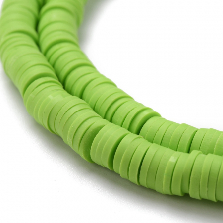 Lut polimeric - Margele din lut polimeric, handmade, disc, heishi, 6X1 mm, Lawn Green, 1 sir