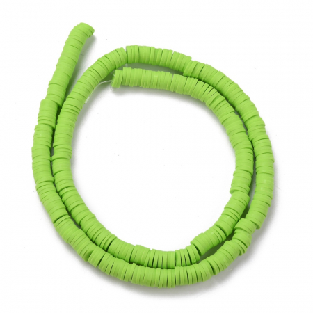 Margele din lut polimeric, handmade, disc, heishi, 6X1 mm, Lawn Green, 1 sir [1]