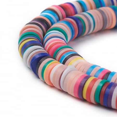 Margele din lut polimeric, handmade, disc, heishi, 6X1 mm, multicolor cu nuante inchise, 1 sir [2]