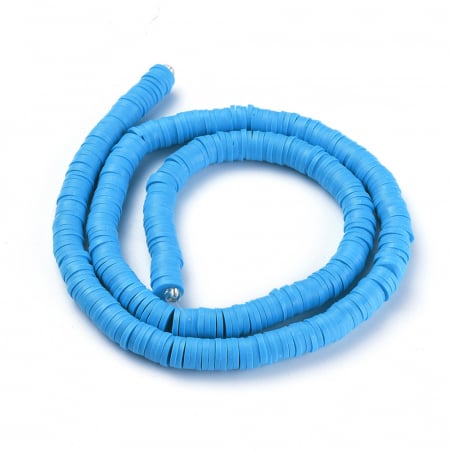 Margele din lut polimeric, handmade, disc, heishi, 6X1 mm, albastru dodger 1 sir [2]