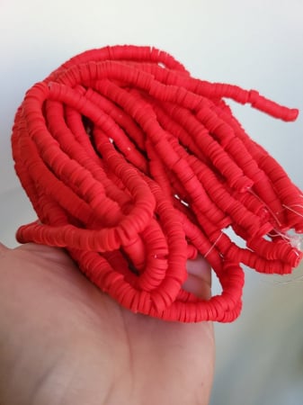 Lut polimeric - Margele din lut polimeric, handmade, disc, heishi, 6X1 mm, rosu portocaliu 1 sir