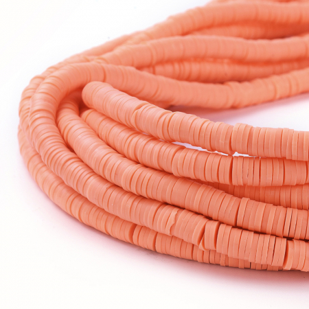 Margele din lut polimeric, handmade, disc, heishi, 6X1 mm, tomato 1 sir [2]