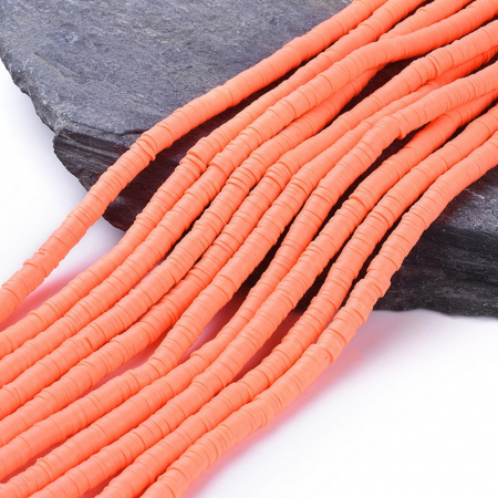 Lut polimeric - Margele din lut polimeric, handmade, disc, heishi, 6X1 mm, tomato 1 sir