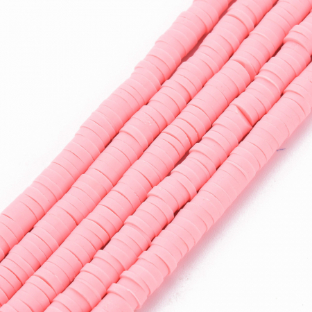 Margele din lut polimeric, handmade, disc, heishi, 4X1 mm, roz Misty Rose, 1 sir [2]