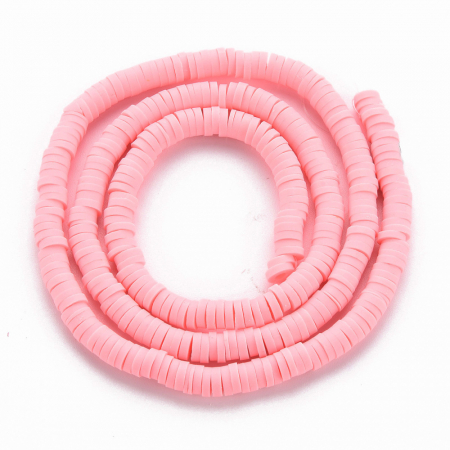 Margele din lut polimeric, handmade, disc, heishi, 4X1 mm, roz Misty Rose, 1 sir [1]
