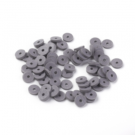 Margele din lut polimeric, handmade, disc, heishi, 6X1 mm, gri inchis, 1 sir [2]