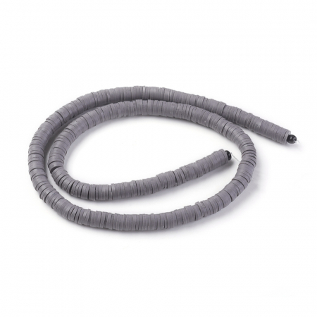 Margele din lut polimeric, handmade, disc, heishi, 6X1 mm, gri inchis, 1 sir [3]