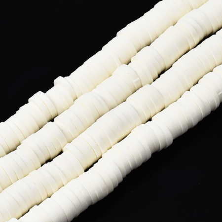 Lut polimeric - Margele din lut polimeric, handmade, disc, heishi, 6X1 mm, Floral White, 1 sir