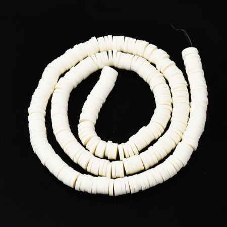 Margele din lut polimeric, handmade, disc, heishi, 6X1 mm, Floral White, 1 sir [1]