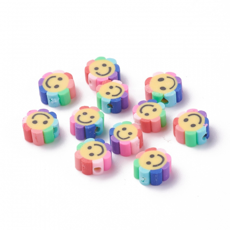 Lut polimeric - Margele din lut polimeric, floare multicolora, 10 mm, 1 bucata