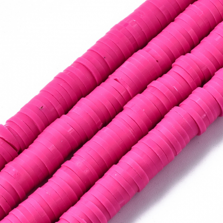 Lut polimeric - Margele din lut polimeric, handmade, disc, heishi, 6X1 mm, roz aprins, 1 sir